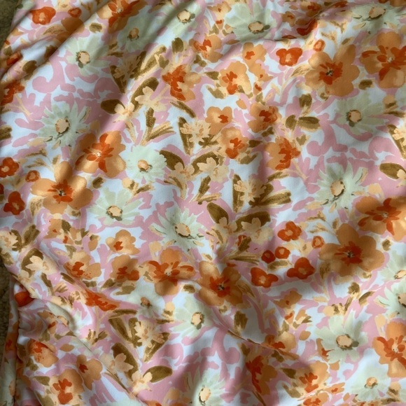 Kona Sol One Piece Swimsuit Floral Pink Orange Lightly Padded Ruched Size L - Picture 4 of 8